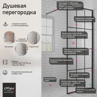 Душевая перегородка Paini PAINI-WalkIN110G 110см решётка чёрный
